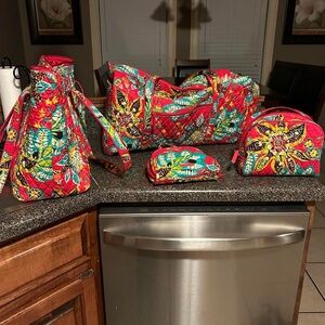 Floral Quilted Travel Bags Vera Bradley 2 pc set rumba red teal floral